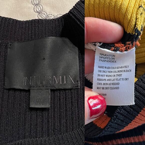 INTERMIX Wyatt Rib Knit Dress Striped Sweater Midi Half Sleeves Crew Medium EUC - Picture 9 of 15